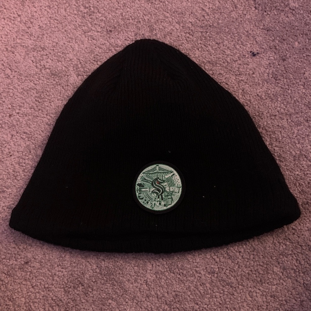 Black Beanie with Green Patch